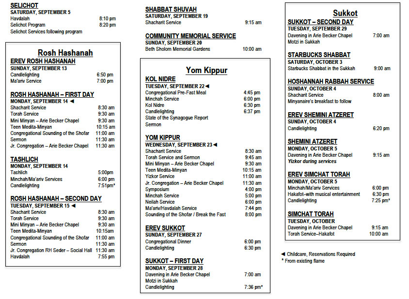 Beth Sholom HIgh Holiday Services